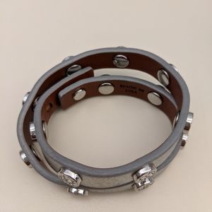 Tory Burch Silver Leather Wrap around Bracelet